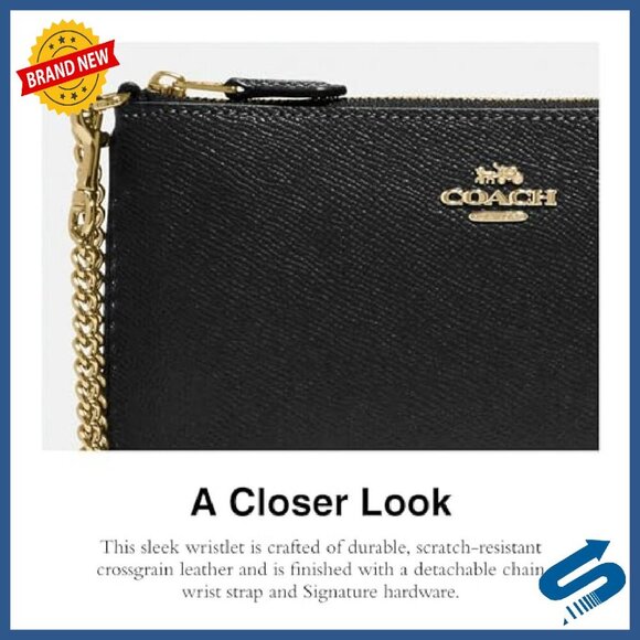 Large Crossgrain Leather Wristlet with Chain Strap, 8 Card Slots - Picture 5 of 7